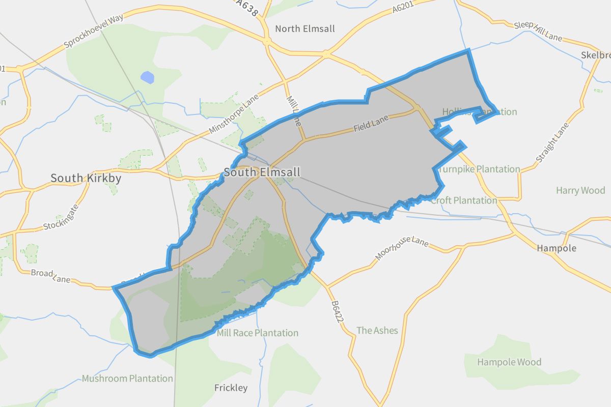 South Elmsall geographic boundaries light outline