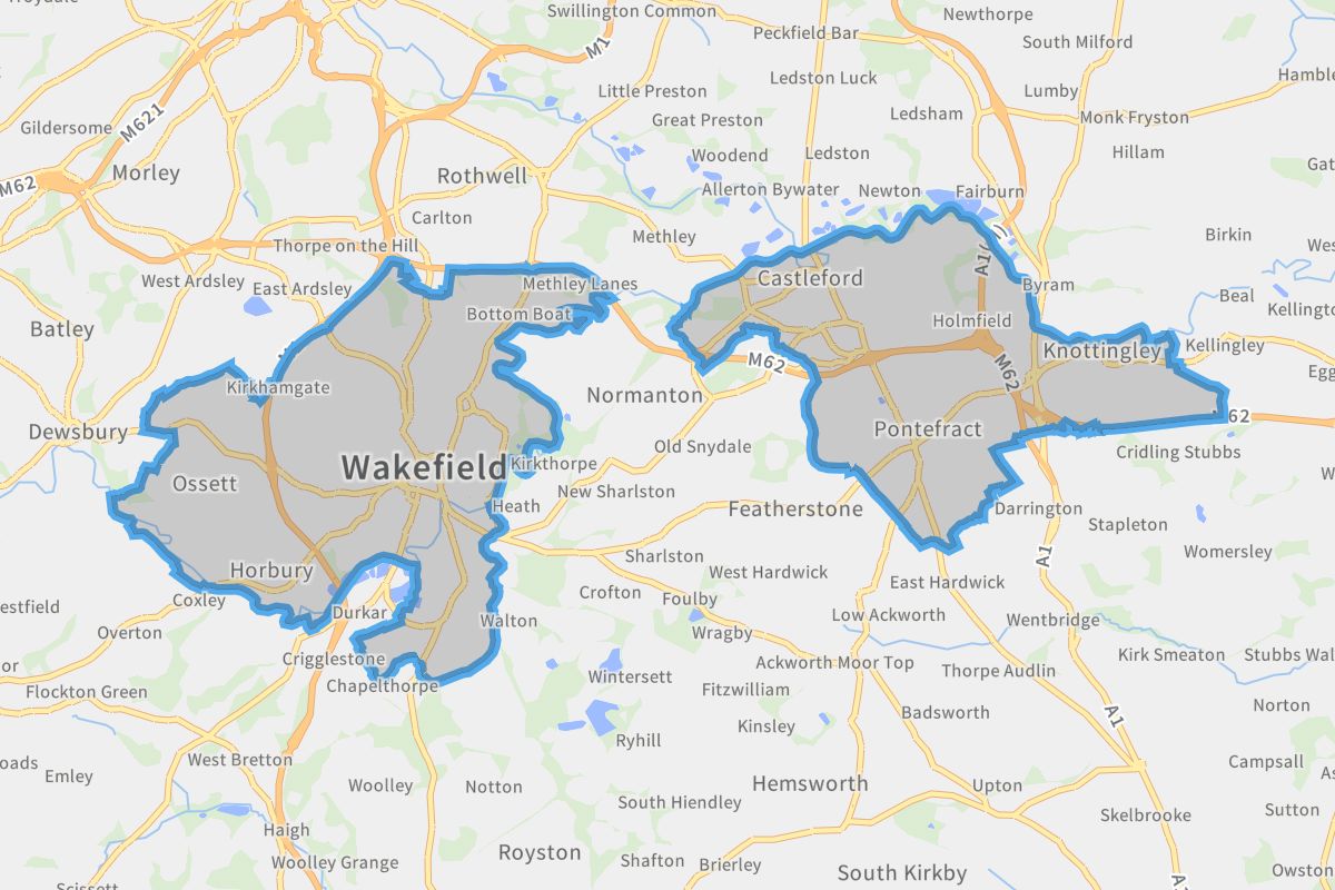 Wakefield geographic boundaries light outline