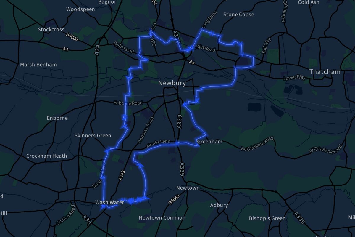Newbury geographic boundaries dark outline