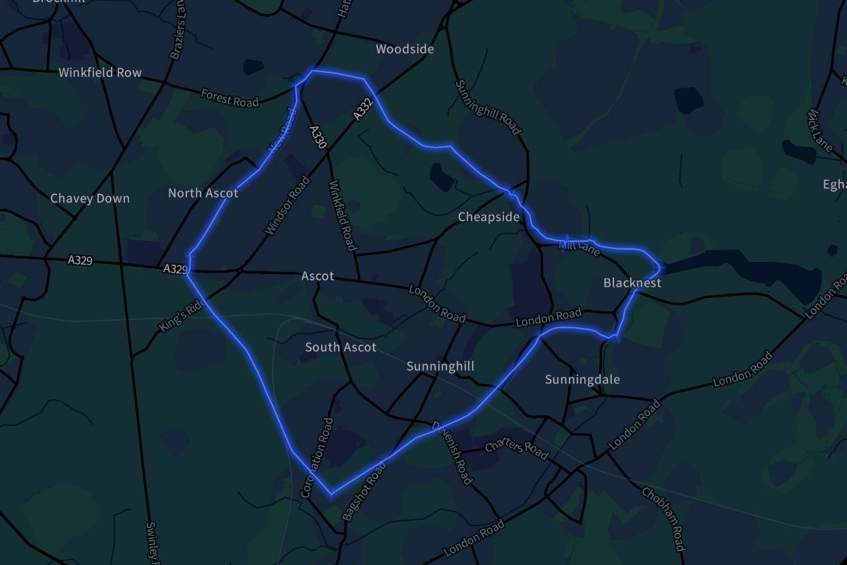 Sunninghill and Ascot geographic boundaries dark outline
