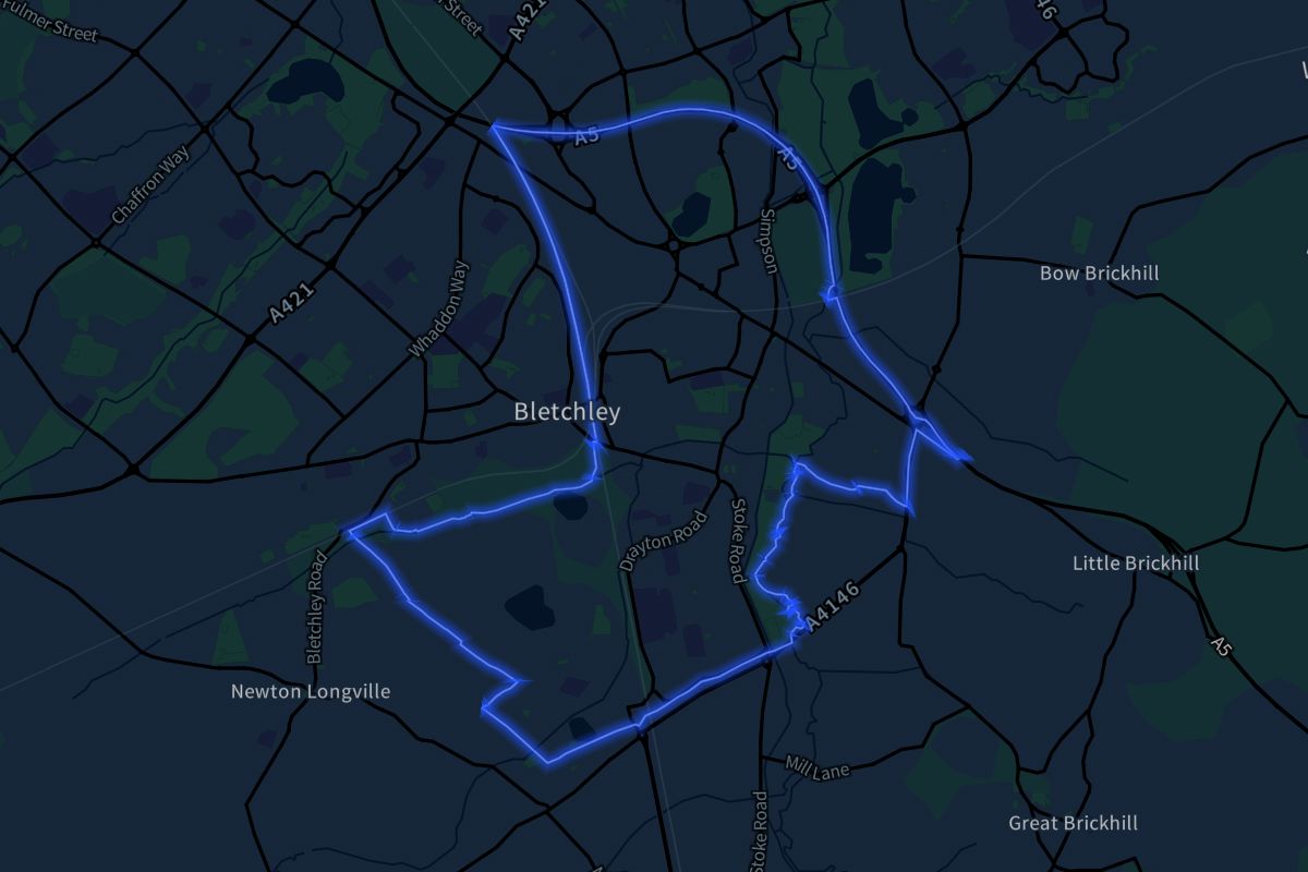 Bletchley and Fenny Stratford geographic boundaries dark outline