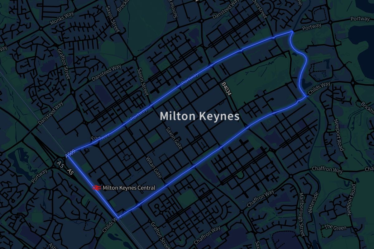 Central Milton Keynes geographic boundaries dark outline