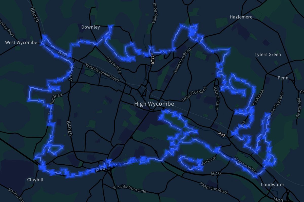 High Wycombe geographic boundaries dark outline