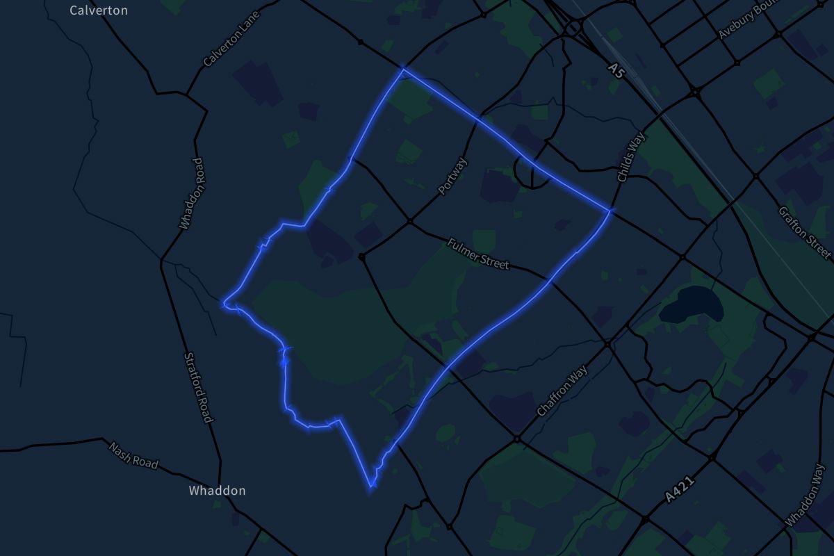 Shenley Church End geographic boundaries dark outline