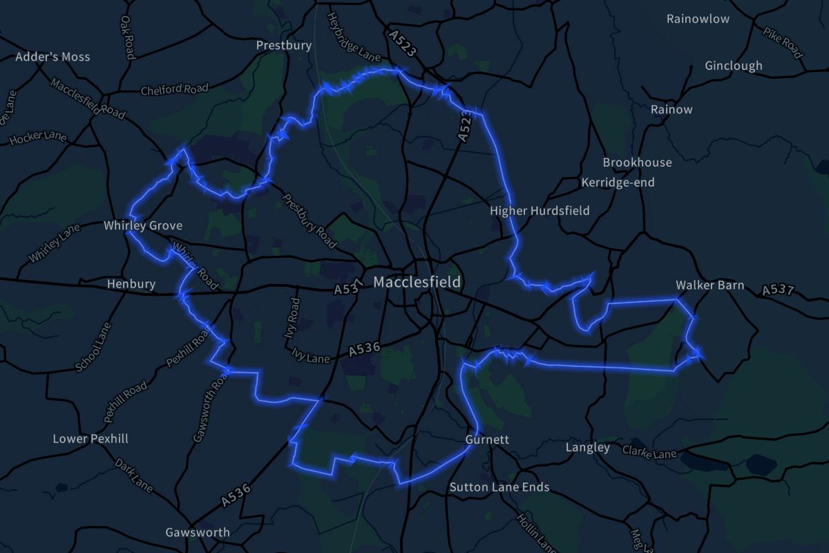Macclesfield geographic boundaries dark outline