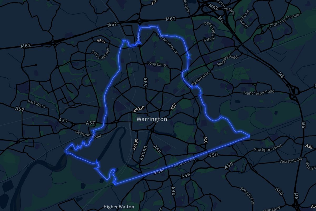 Warrington geographic boundaries dark outline
