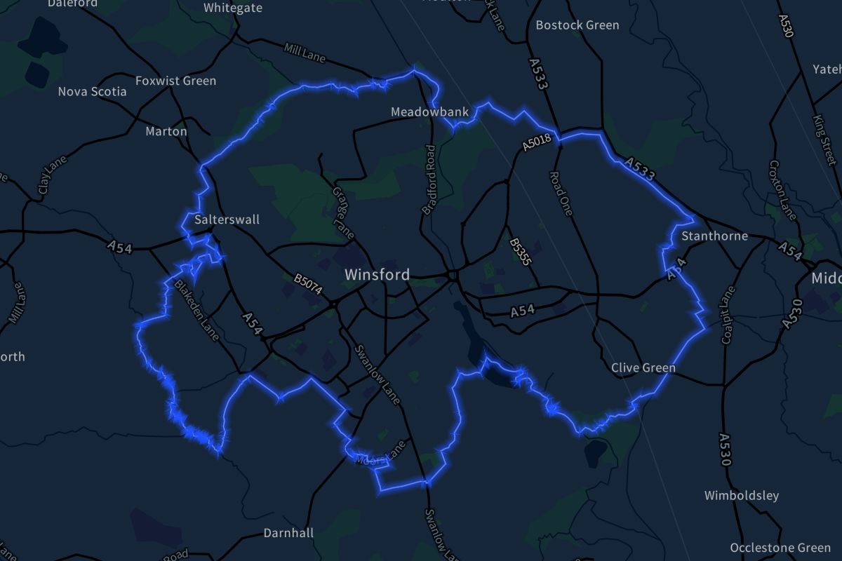 Winsford geographic boundaries dark outline