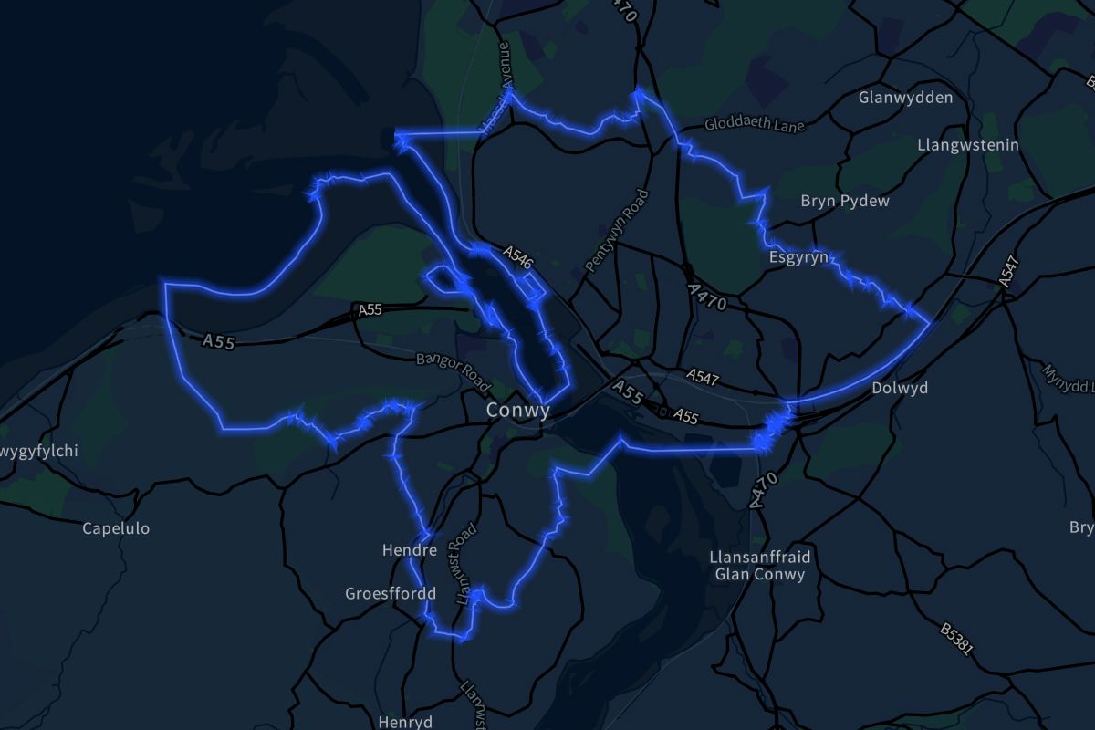 Conwy geographic boundaries dark outline