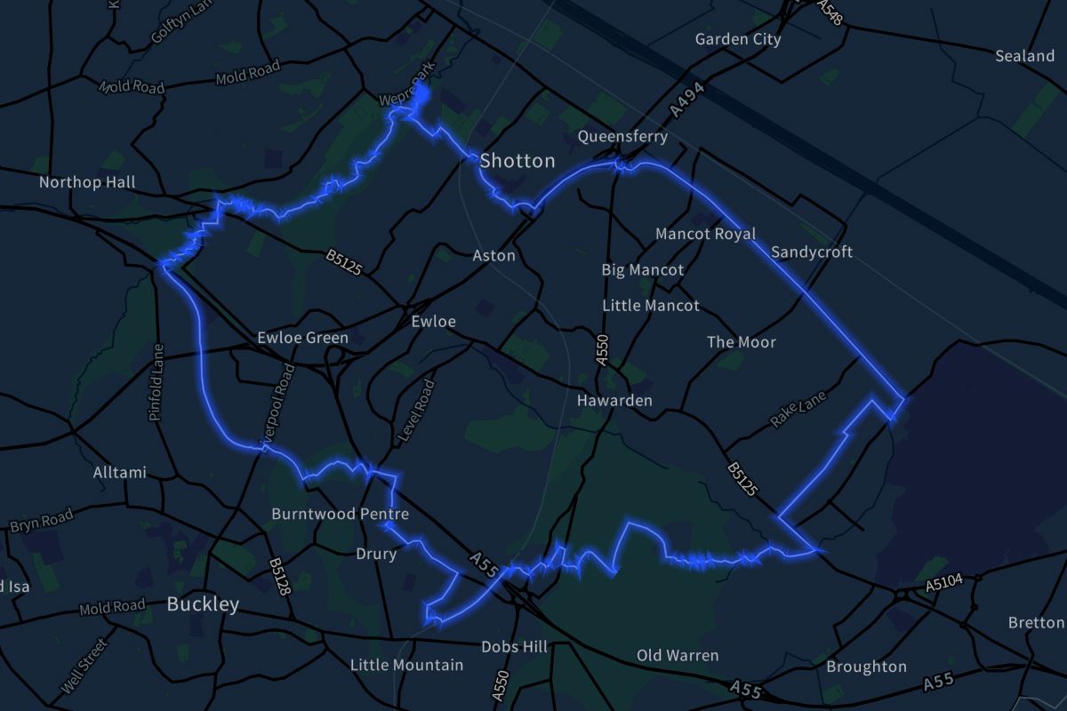Hawarden geographic boundaries dark outline