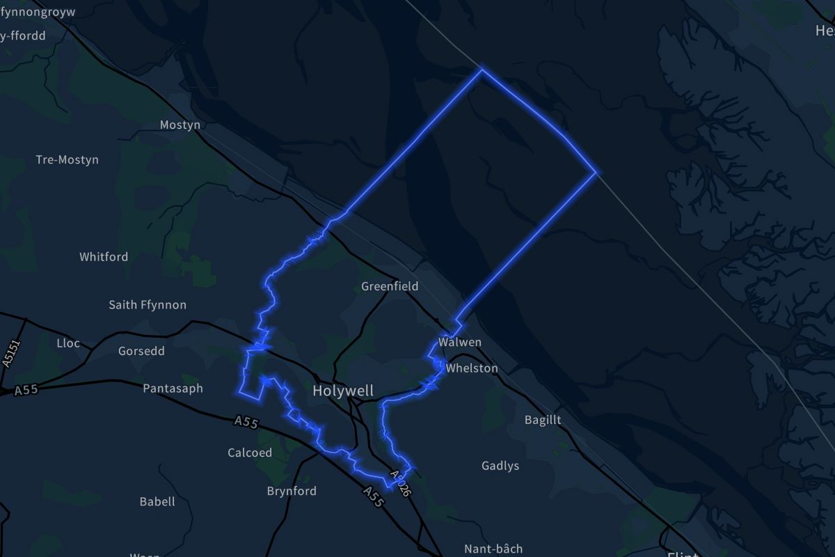 Holywell geographic boundaries dark outline