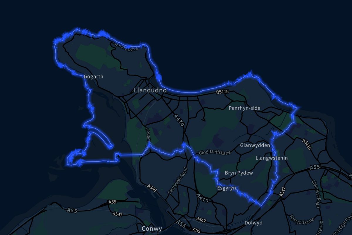 Llandudno geographic boundaries dark outline