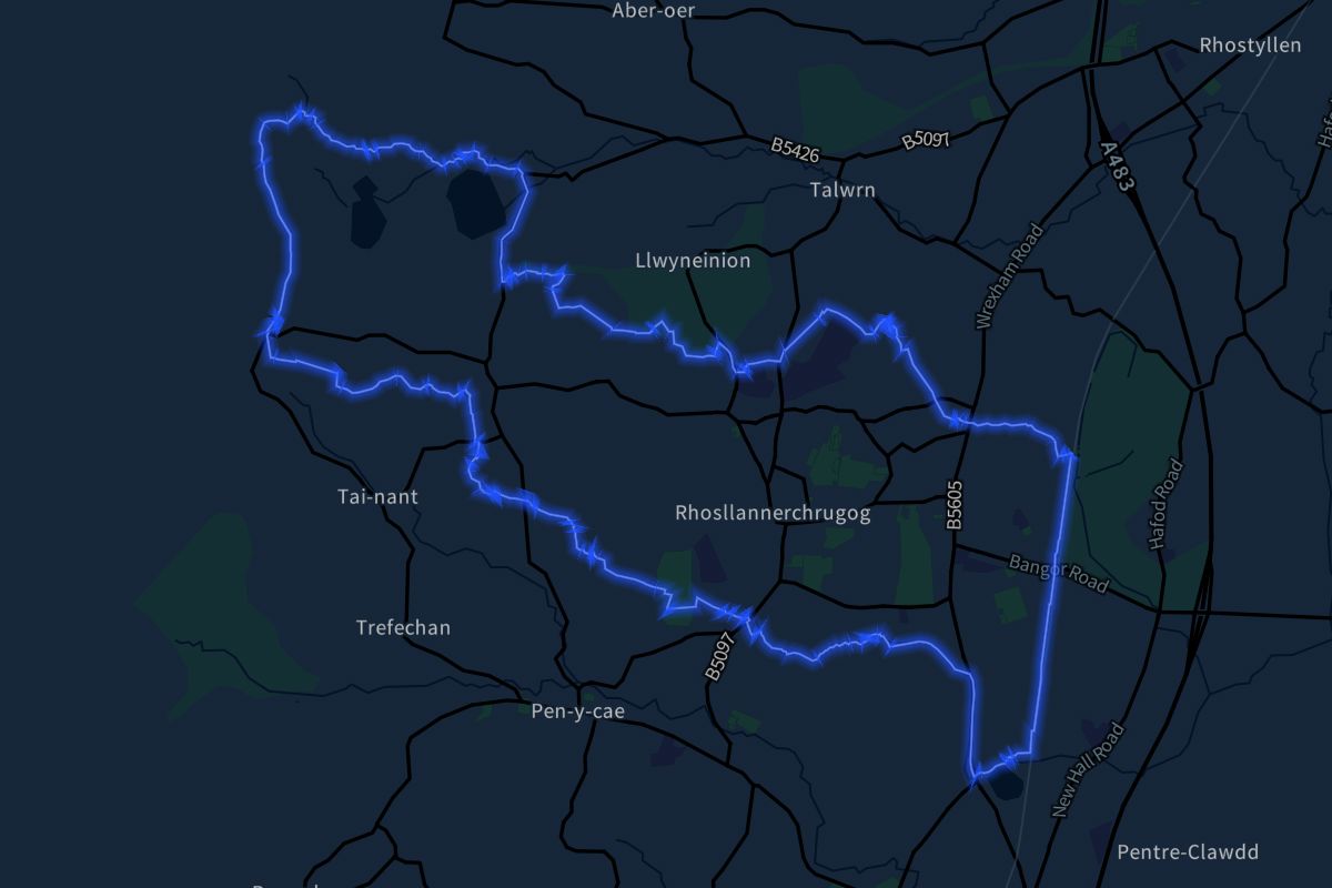 Rhosllanerchrugog geographic boundaries dark outline