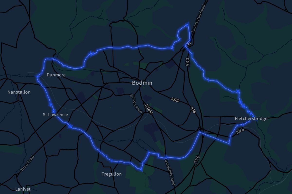 Bodmin geographic boundaries dark outline
