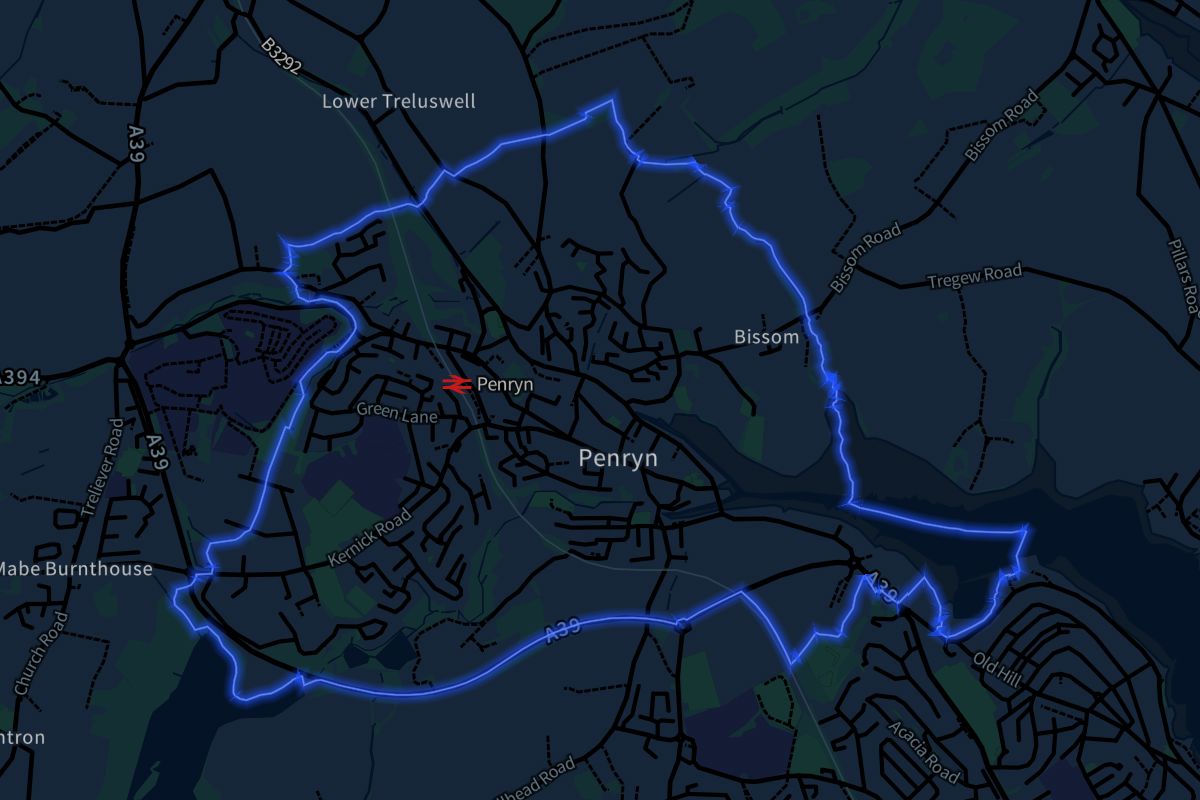 Penryn geographic boundaries dark outline