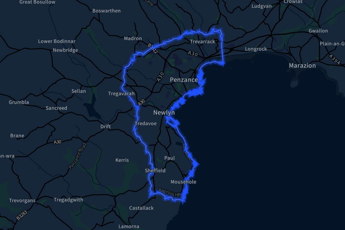Penzance geographic boundaries dark outline