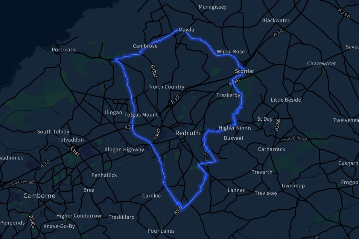 Redruth geographic boundaries dark outline