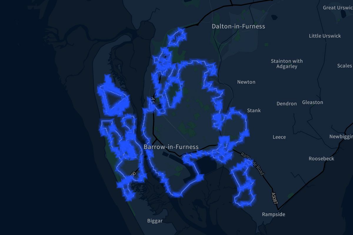 Barrow-in-Furness geographic boundaries dark outline