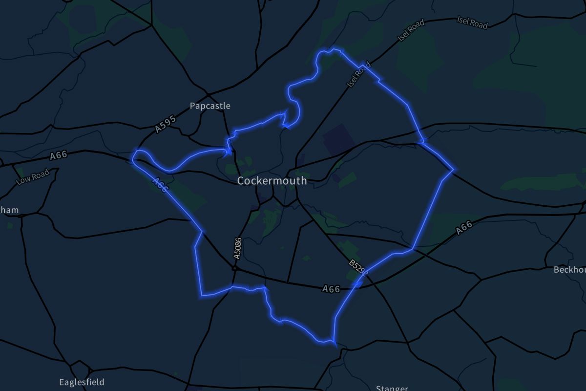 Cockermouth geographic boundaries dark outline