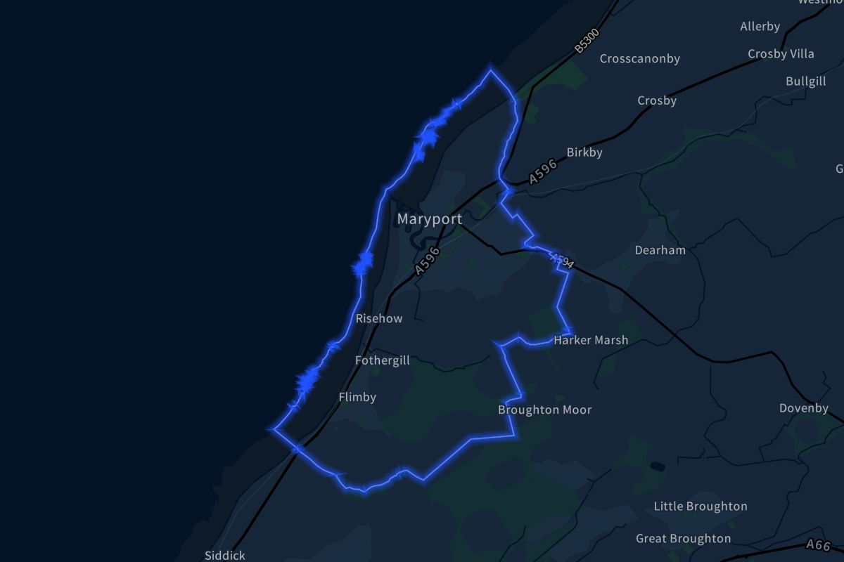 Maryport geographic boundaries dark outline