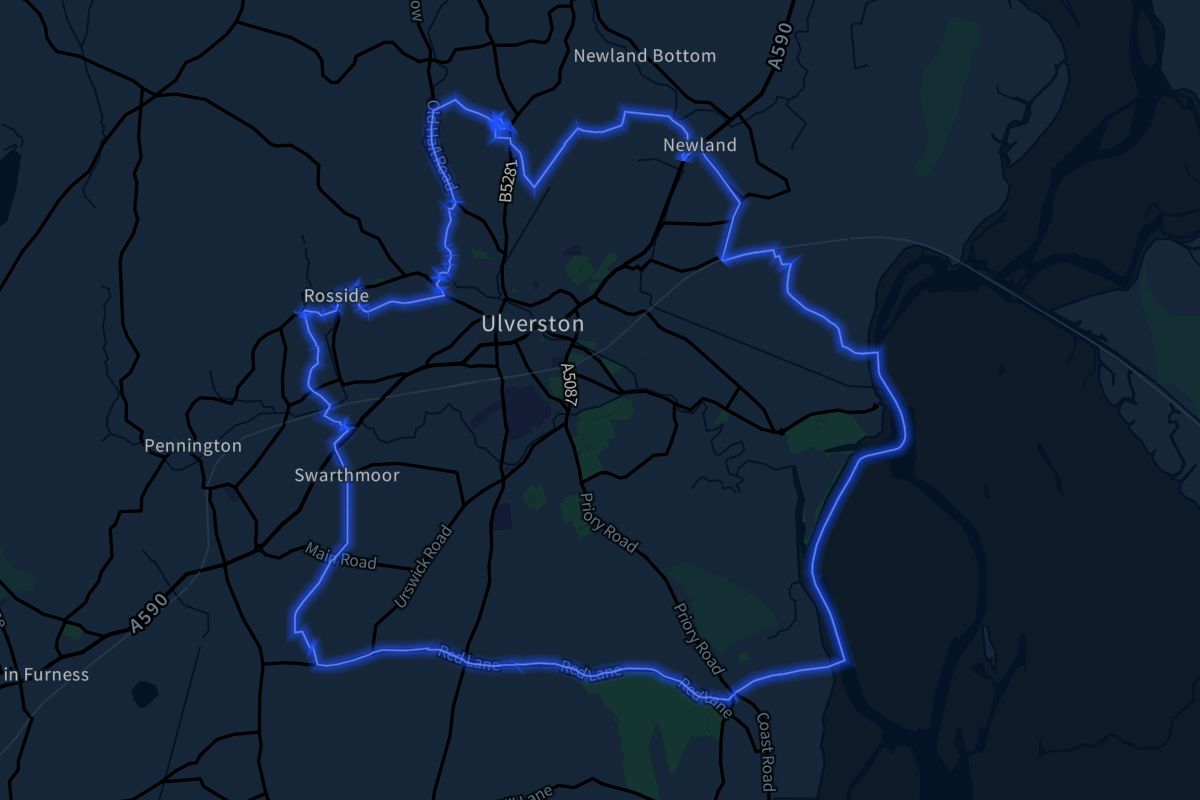 Ulverston geographic boundaries dark outline