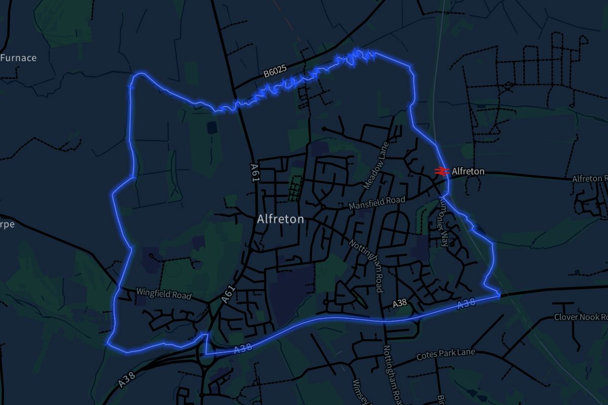Alfreton geographic boundaries dark outline