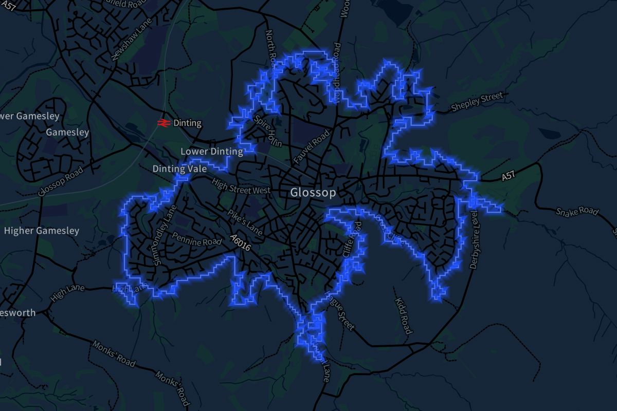 Glossop geographic boundaries dark outline