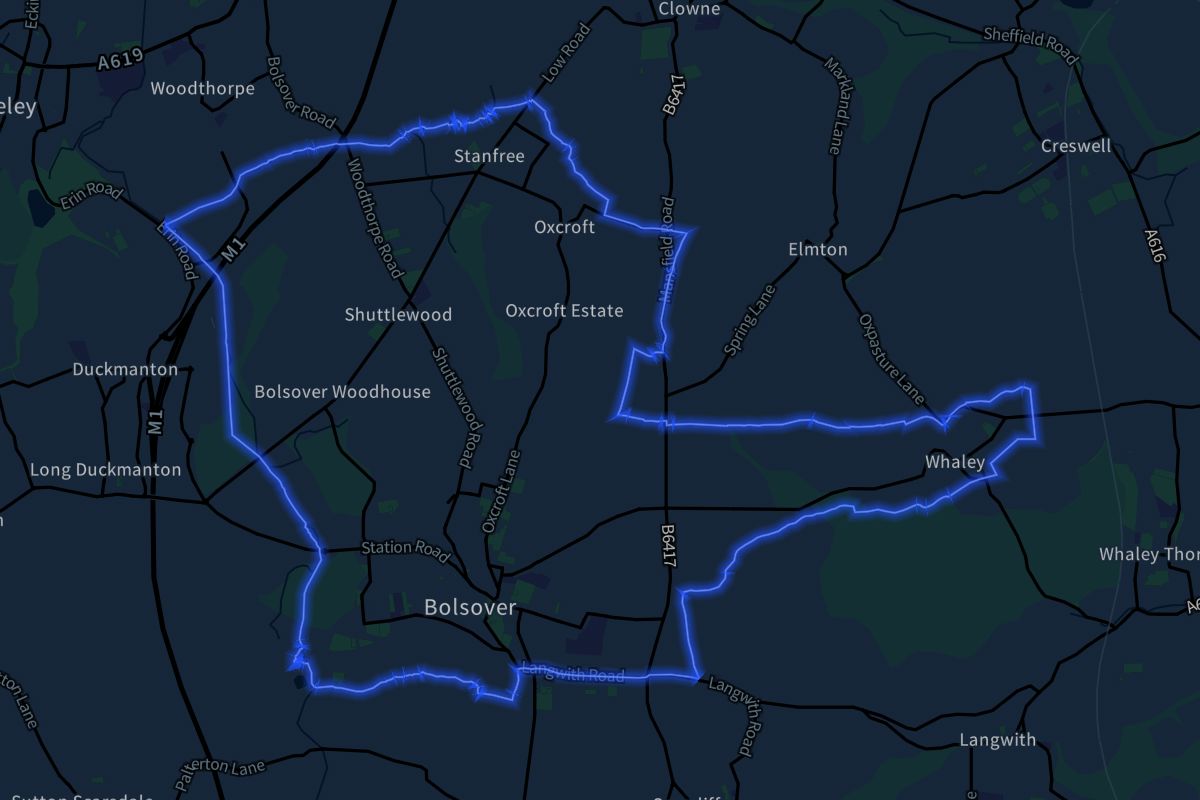 Old Bolsover geographic boundaries dark outline