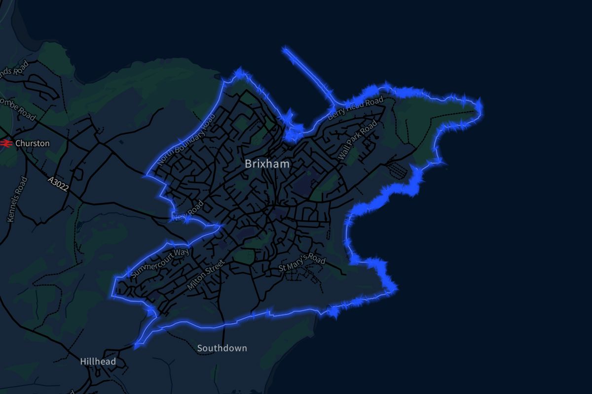 Brixham geographic boundaries dark outline