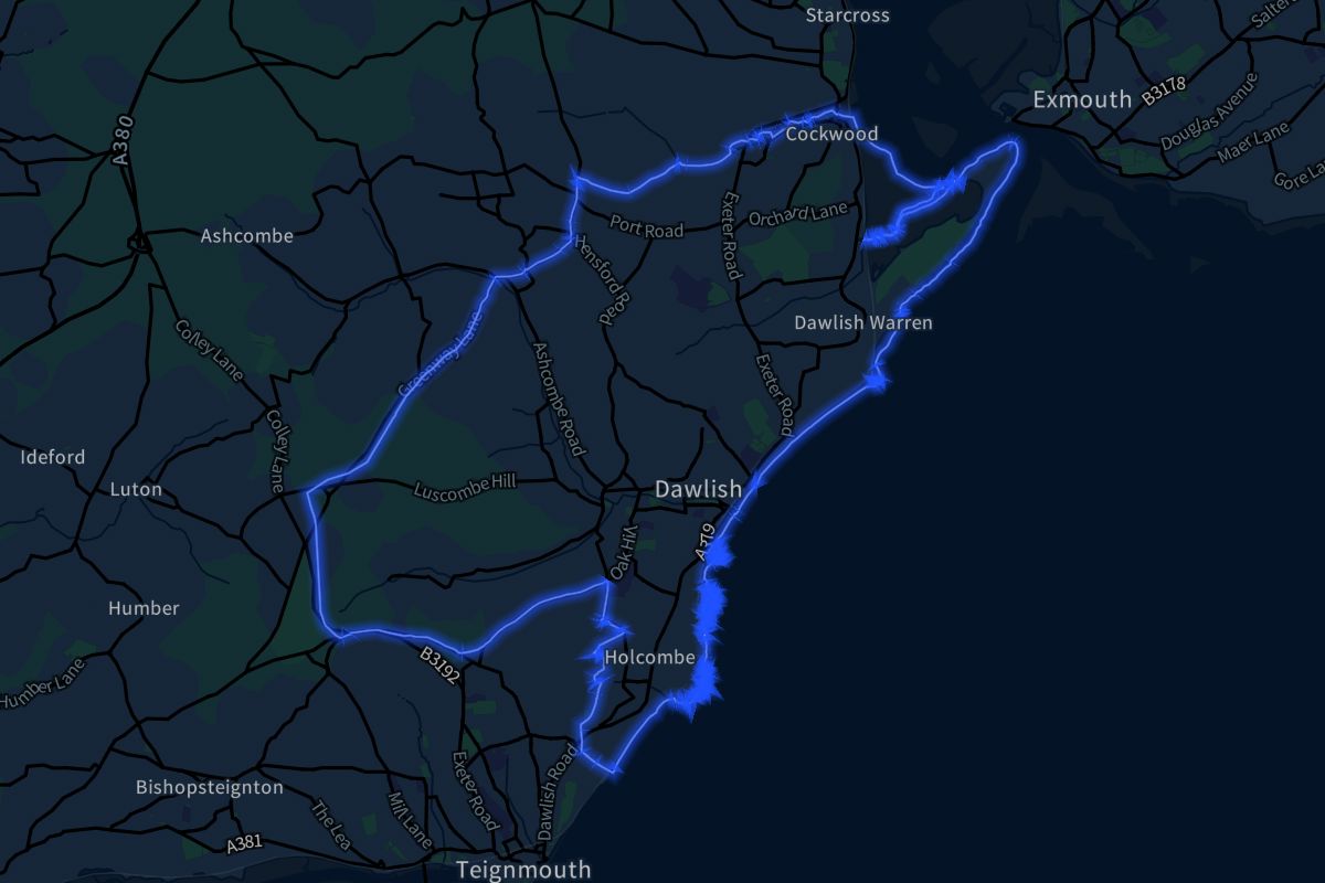 Dawlish geographic boundaries dark outline