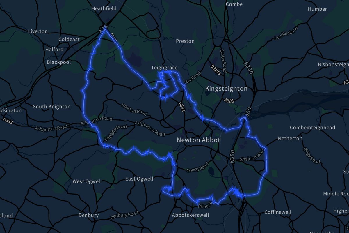 Newton Abbot geographic boundaries dark outline