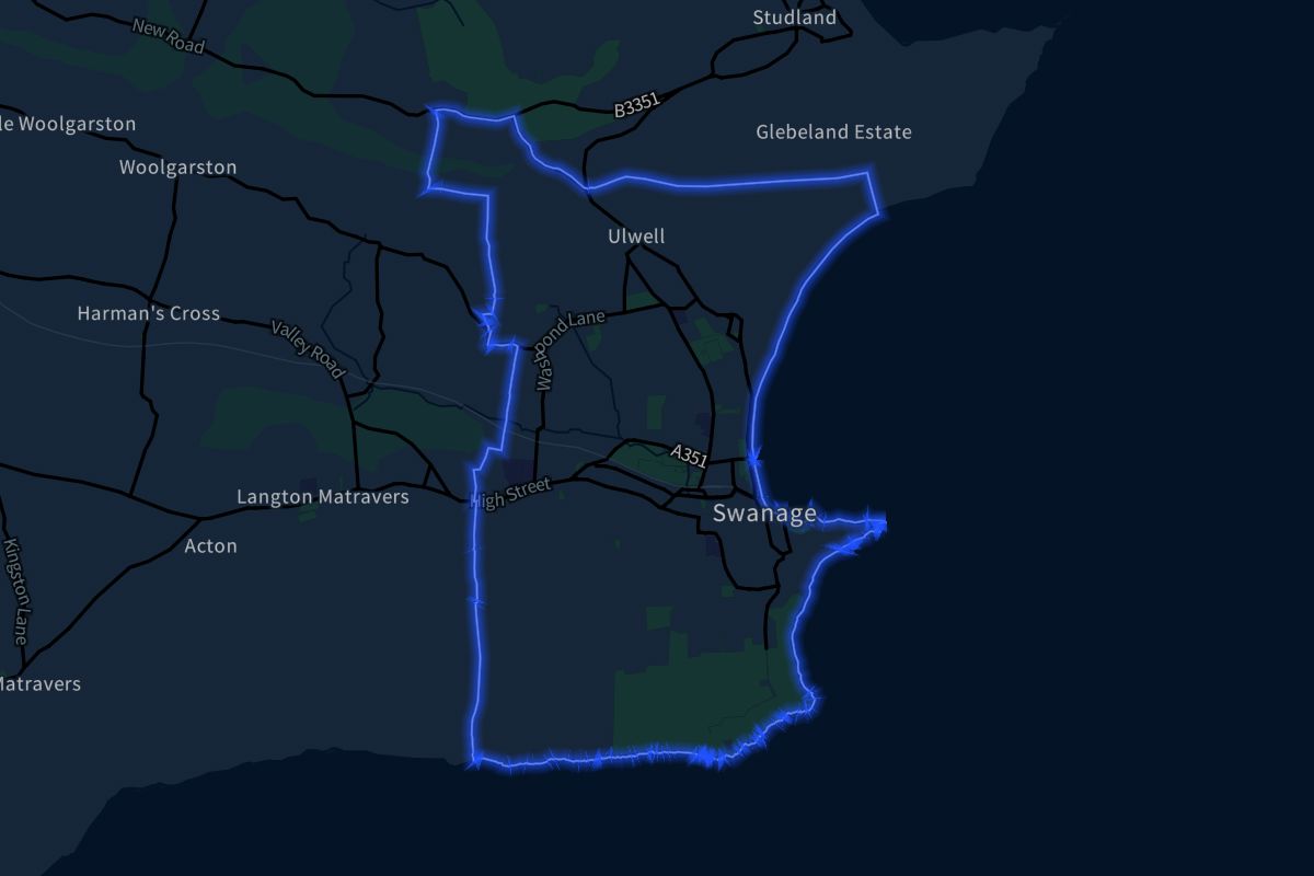 Swanage geographic boundaries dark outline