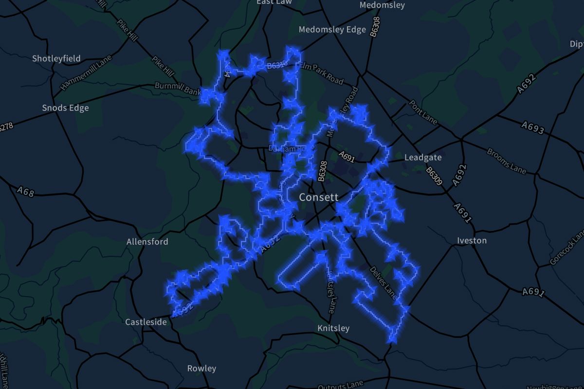 Consett geographic boundaries dark outline