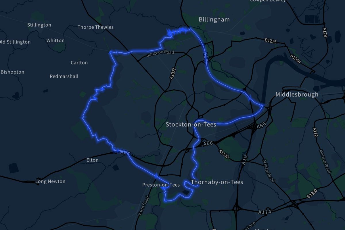 Stockton-on-Tees geographic boundaries dark outline