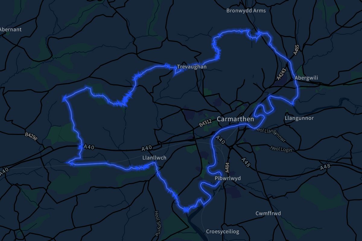 Carmarthen geographic boundaries dark outline