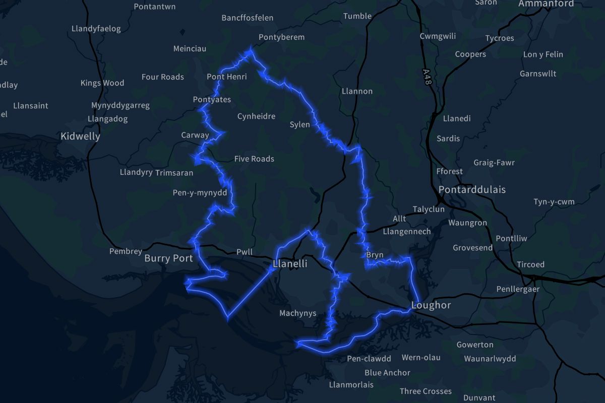 Llanelli Rural geographic boundaries dark outline