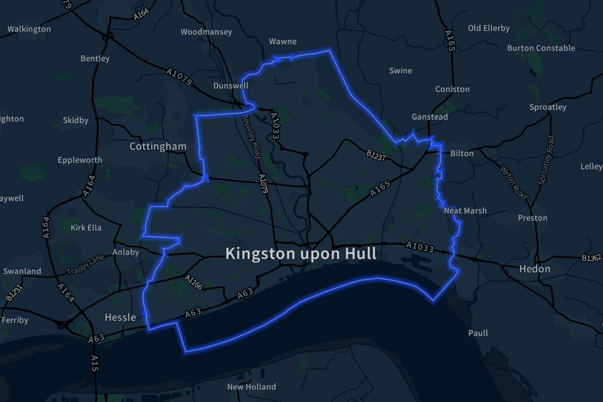 Kingston upon Hull geographic boundaries dark outline