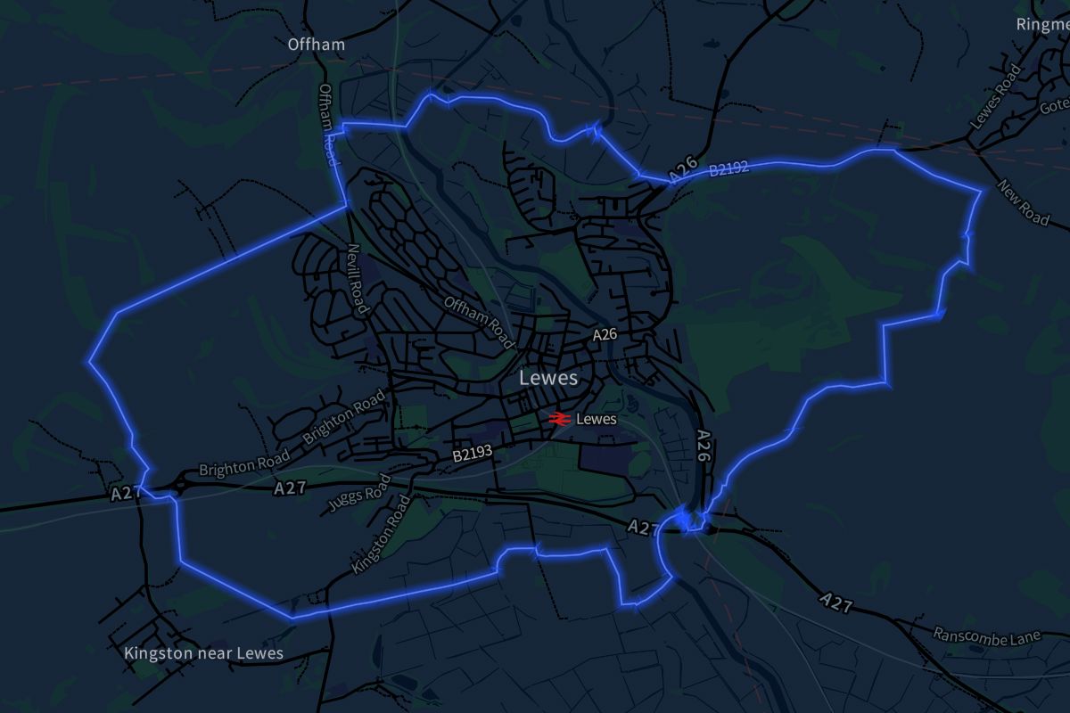 Lewes geographic boundaries dark outline