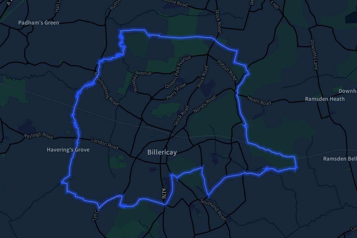 Billericay geographic boundaries dark outline