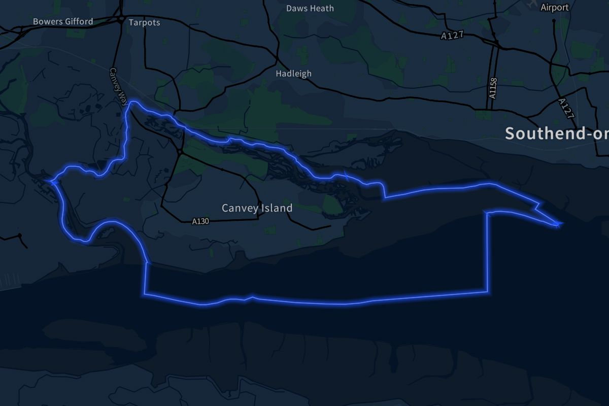Canvey Island geographic boundaries dark outline