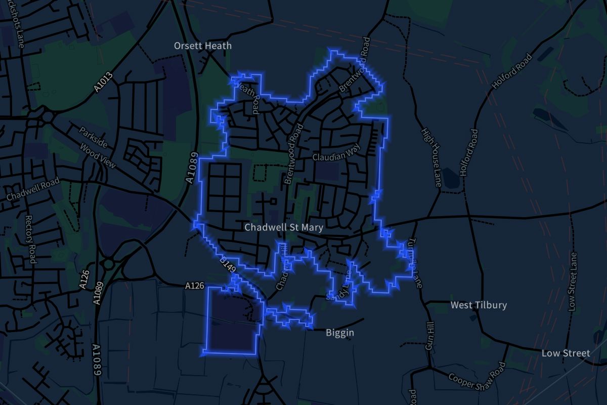 Chadwell St Mary geographic boundaries dark outline