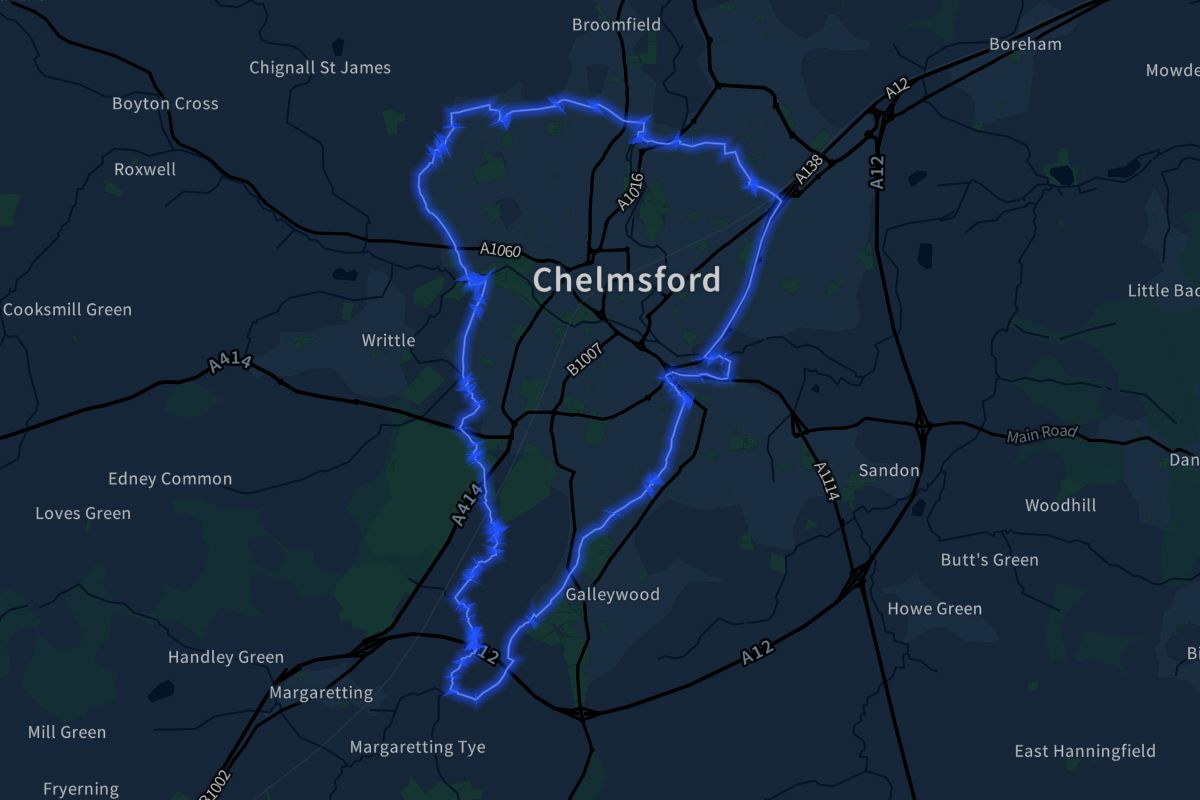 Chelmsford geographic boundaries dark outline