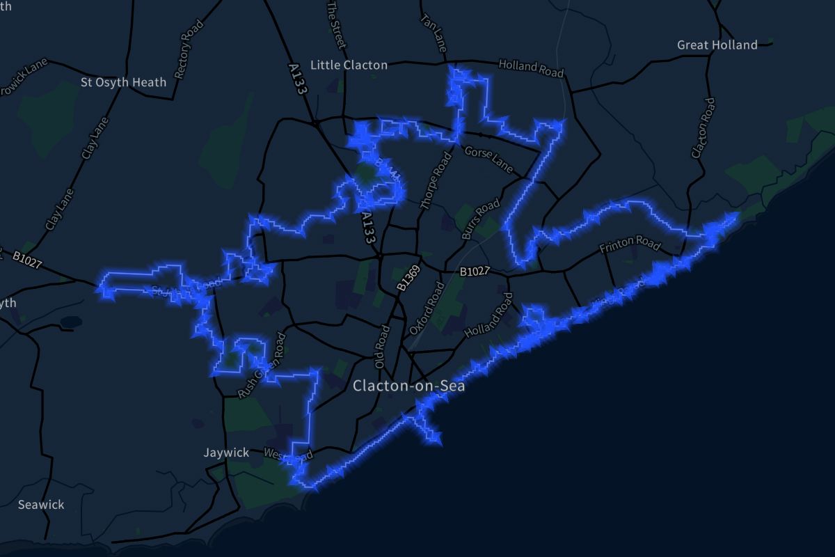 Clacton-on-Sea geographic boundaries dark outline