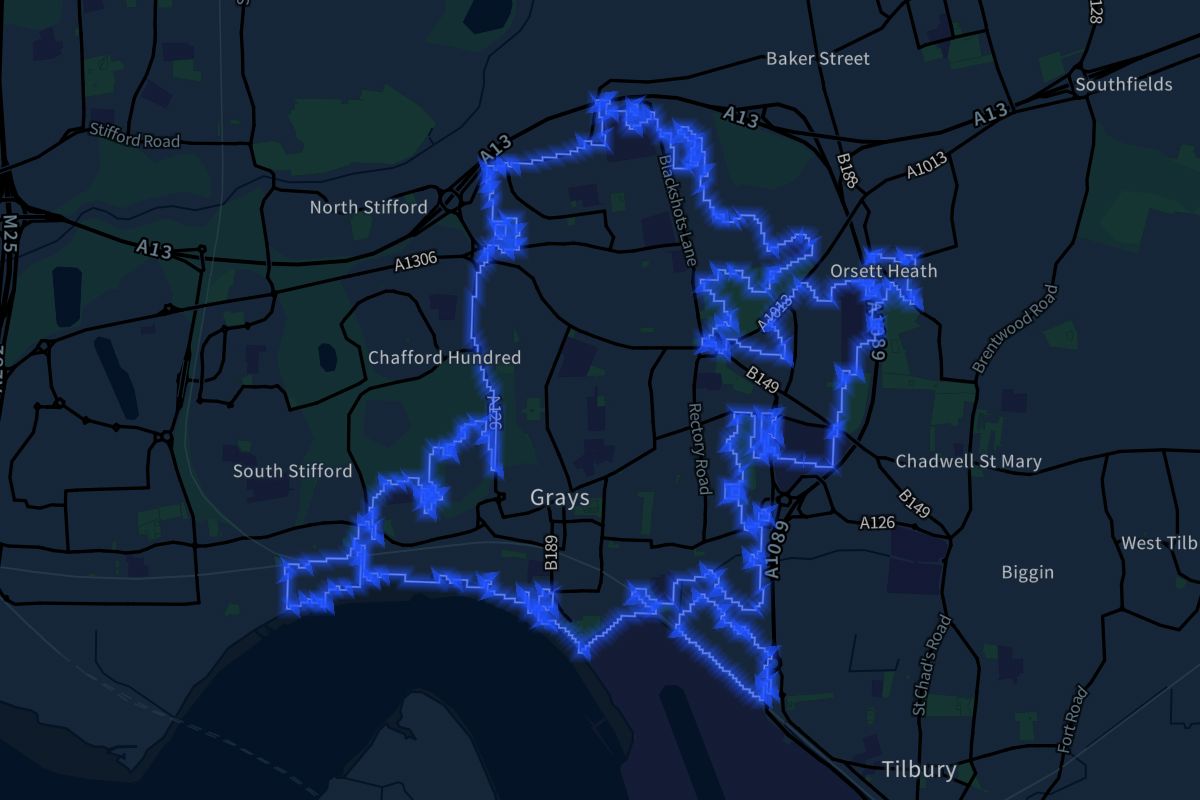 Grays geographic boundaries dark outline
