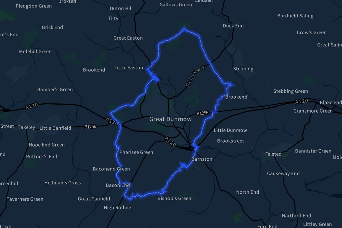 Great Dunmow geographic boundaries dark outline