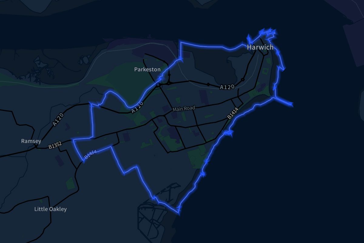 Harwich geographic boundaries dark outline
