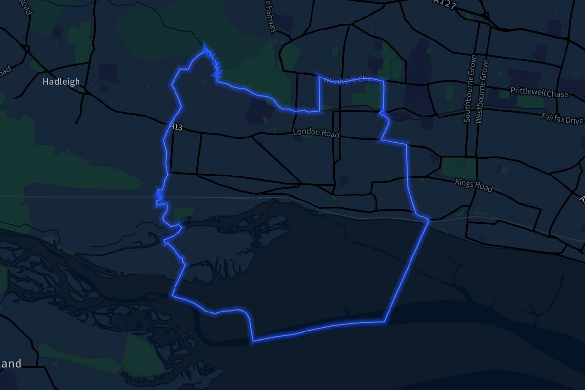 Leigh-on-Sea geographic boundaries dark outline