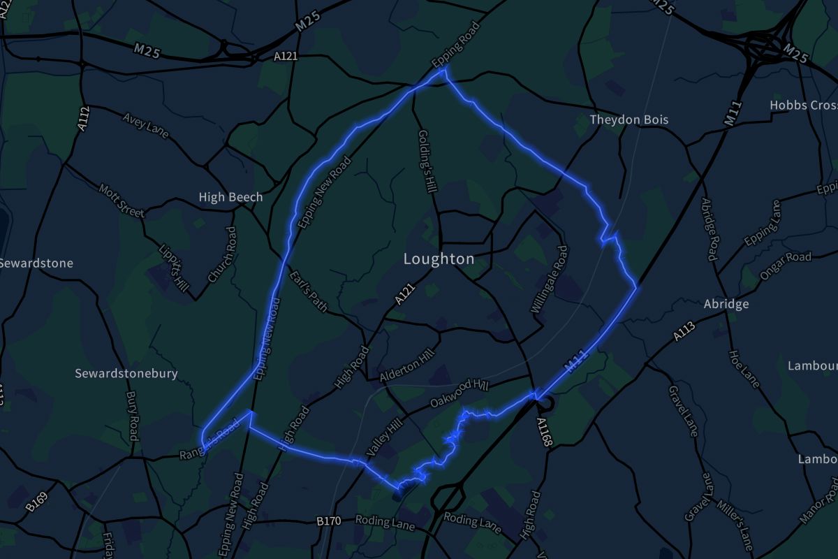 Loughton geographic boundaries dark outline