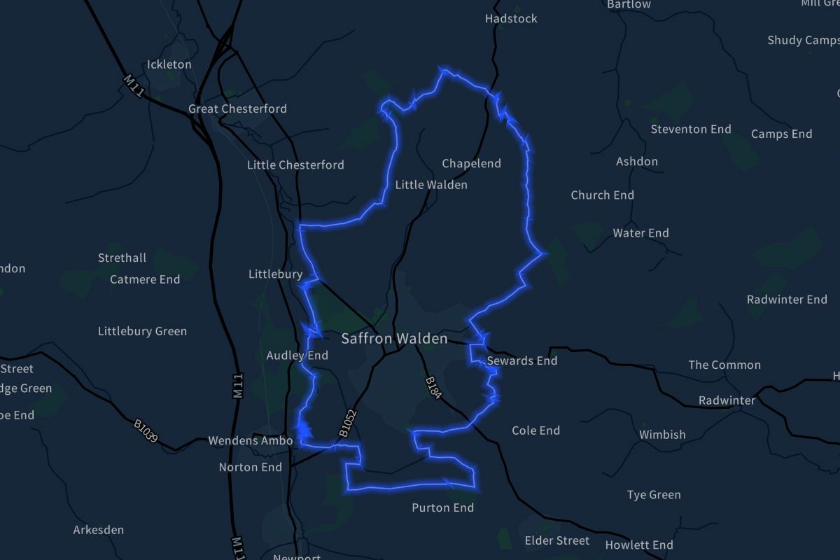 Saffron Walden geographic boundaries dark outline