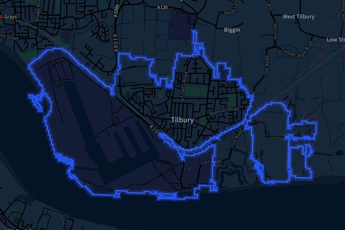 Tilbury geographic boundaries dark outline