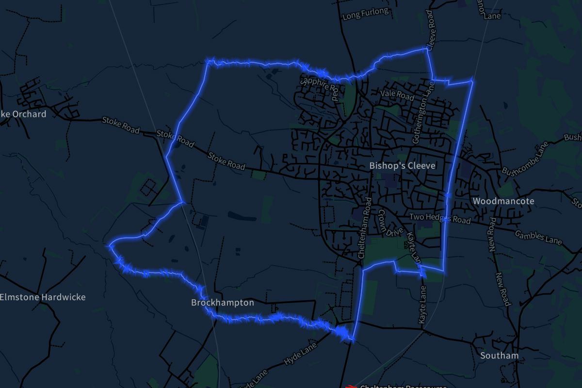Bishop's Cleeve geographic boundaries dark outline